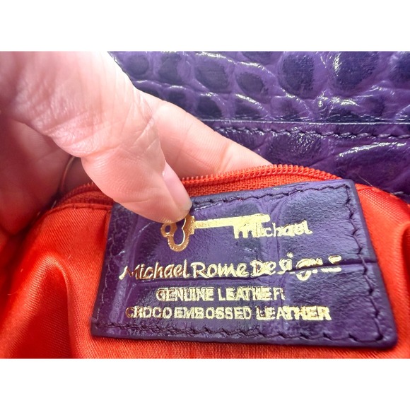 Michael Rome Purple Croco Embossed Leather Tote Bag Structured Shoulder Purse - Picture 6 of 13